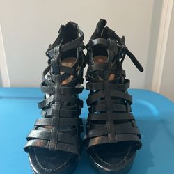 True Religion Caged Wedge Leather Sandal