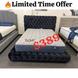 Black Queen Size Platform Bed Frame  - Mattress Sold Separately 