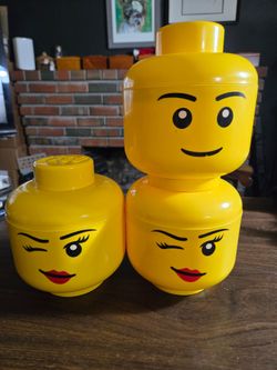 Mini Lego Storage Head Lot Of 3