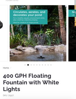 400-GPH Floating Fountain with White Lights TOTALPOND $150 RETAIL ME $100 OBO