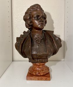 Amadeus Mozart Bronze Bust Statue 1900s Marble base Composer