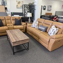 Leather Power Reclining Sofa And Loveseat 