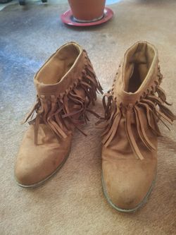 Tan Suede Fringe Ankle Boots