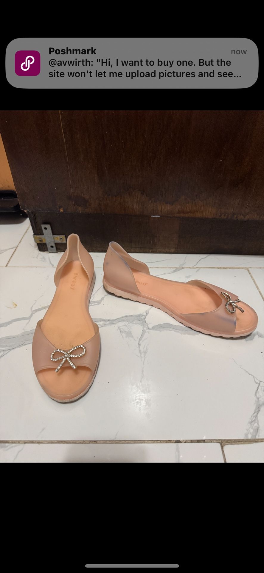 Peach Jelly Flats with Bow Accent Description: These elegant jelly flats come in a soft peach hue, perfect for adding a subtle yet charming touch to