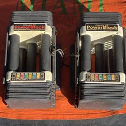 CLASSIC 45 POUND X  2  POWER BLOCK ADJUSTABLE DUMBBELLS : GOES FROM  :10s  15s  20s  25s  30s  35s  40s  45s 