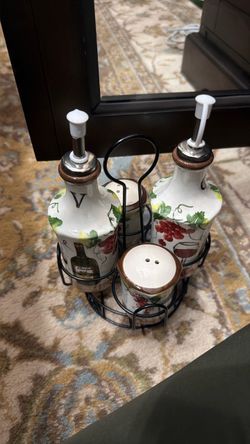 Ceramic Oil & Vinegar Set with Salt and Pepper Shakers