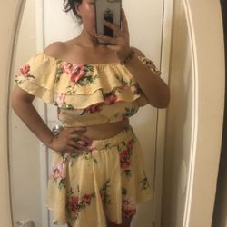 M New Floral Set /Shor Falda Y Top Nuevo