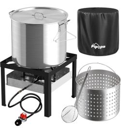 100 qt. Seafood Boiling Kits-Crawfish Boiler with Strainer, Propane Burner and Stand