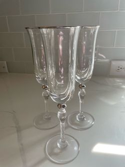 Crystal Champagne Flutes with Silver Rim Set of 3