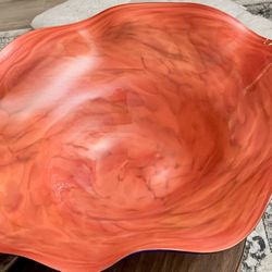 Original Hand Blown Art Glass Handkerchief Bowl Signed By Artist Newt Grover 22" W