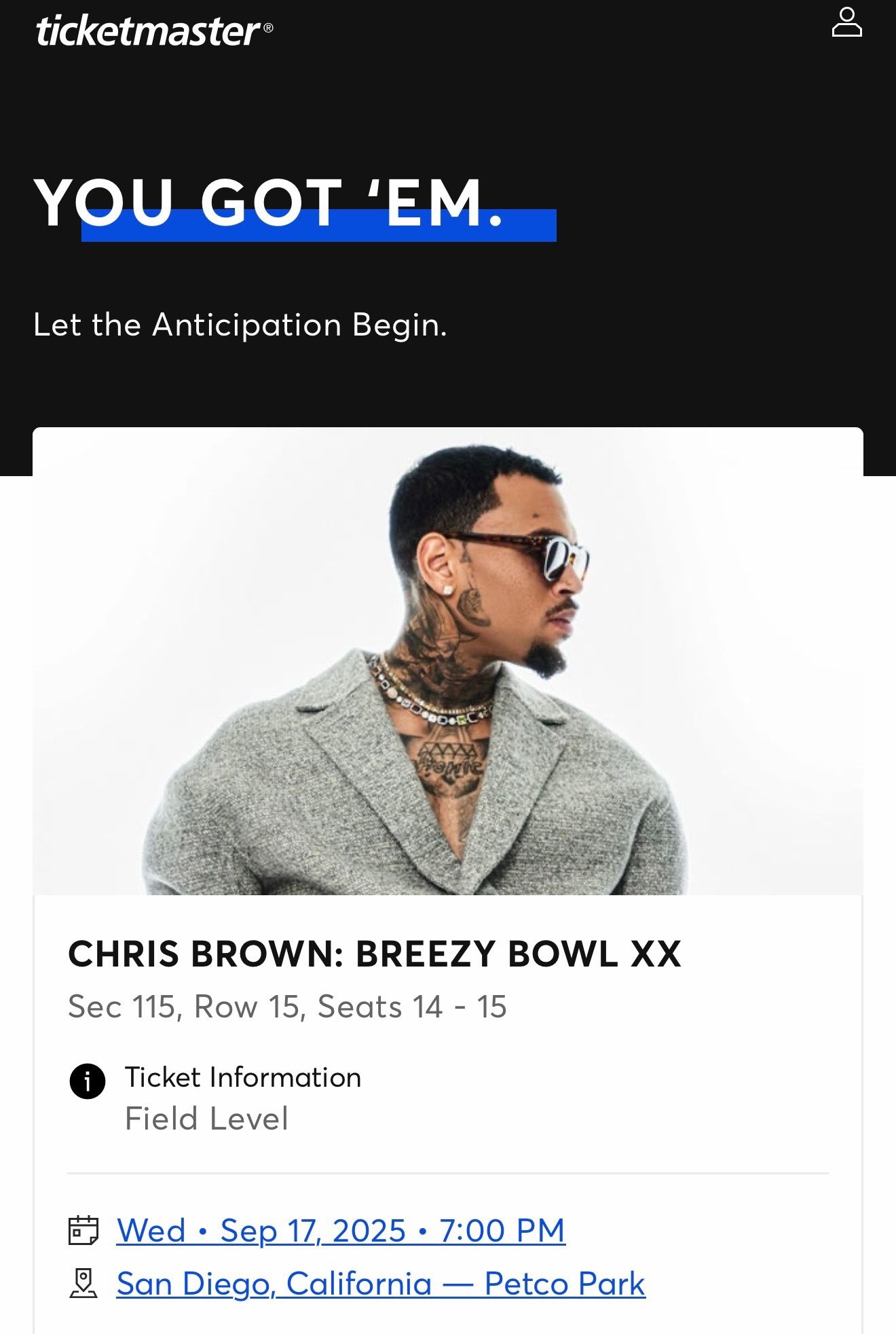 2 BREEZY BOWL TICKETS FOR SALE. San Diego Show.