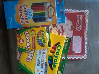 Coloring book with colors, colored pencils and markers