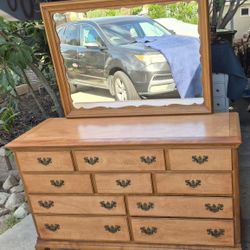 1950s Refurbished Maple 10 Draw  Dresser with Mirror ,from Panorama City ( Taking Serious Offers) 