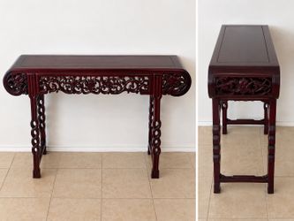 Hand-Carved Solid Wood Chinese Console Table – Rosewood Finish – Excellent Condition