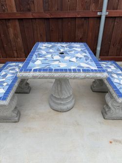 Concrete Patio Table with 2 Benches