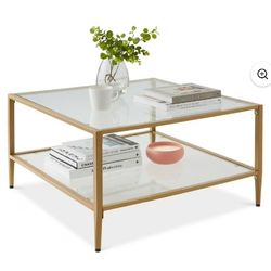 Coffee Table Two Shelf Glass And Gold Metal Frame