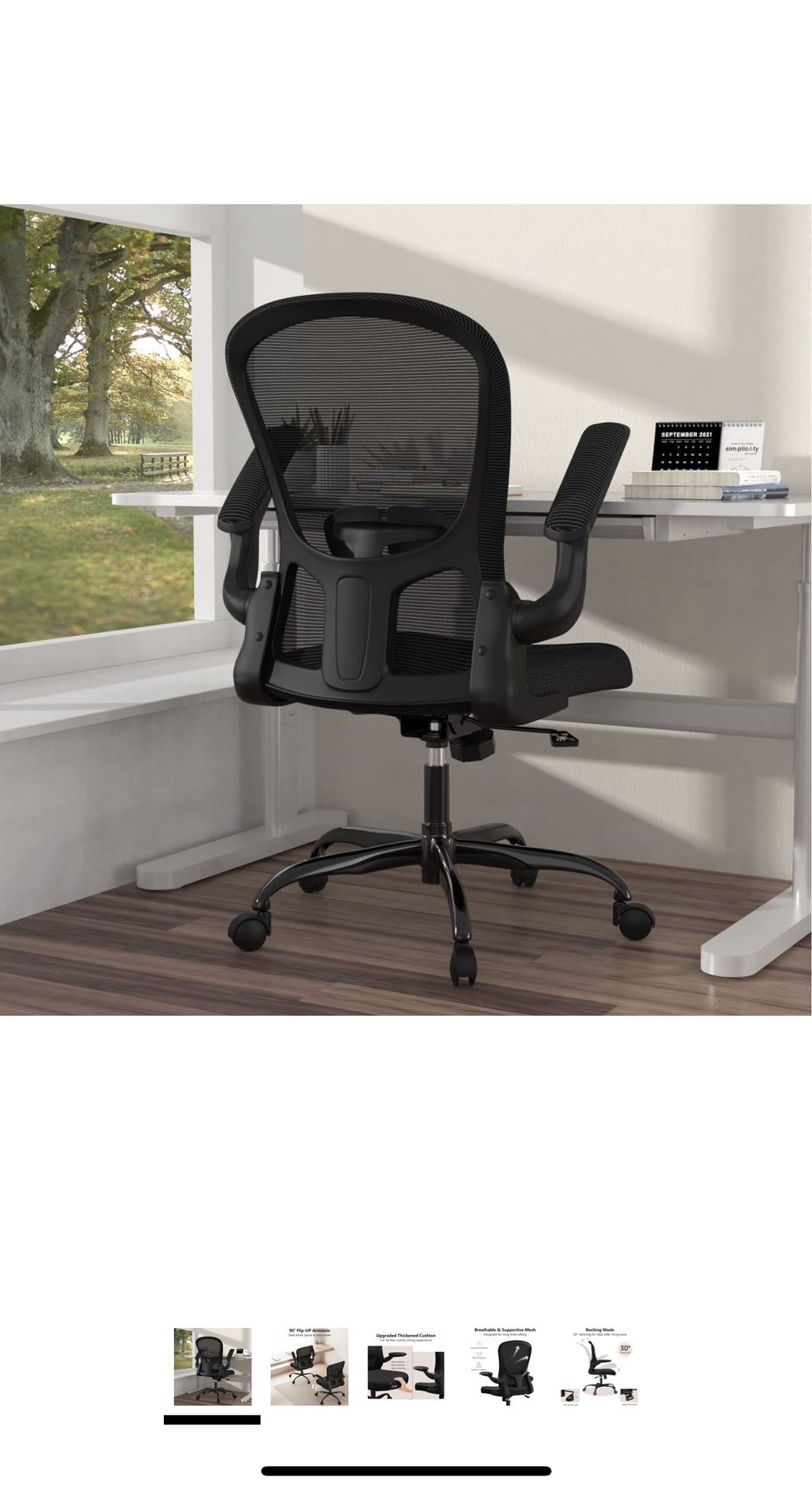 Ergonomic Office Chair, Comfort Swivel Home Office Task Chair, Breathable Mesh Desk Chair, Lumbar Support Computer Chair with Flip-up Arms and Adjusta