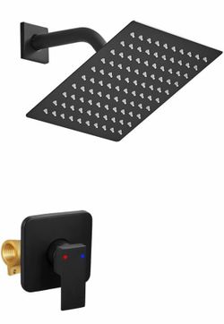 Shower Faucet Set Matte Black, Bathroom Rainfall Shower System With Stainless Steel Shower Head Rain Shower Set, Single Function Shower Trim Kit With 