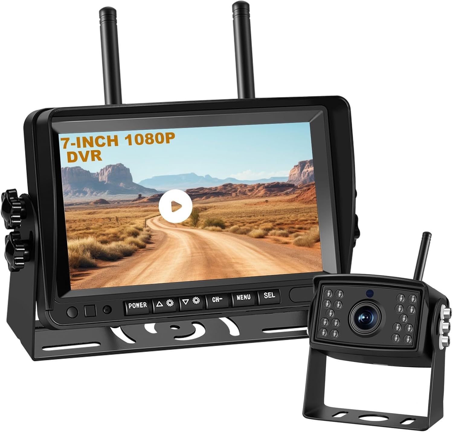 7'' Backup Camera Wireless for RV Truck Trailer, HD Monitor & 1080P Motorhome Back up Camera System, Blind Spot Detection, DVR Loop Recording, IR Nigh