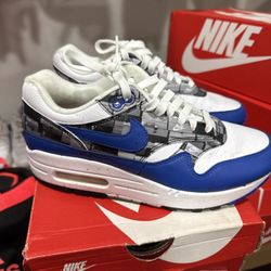 Nike Air Max 1 Print White/Game Royal/Grey Men's Running Shoes AQ0927-100
