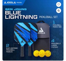 JOOLA Ben Johns Blue Lightning Pickleball Set, 2 Paletas de Fibra de Vidrio con Núcleo de Panal, Bolsa de Paletas, 4 Pelotas