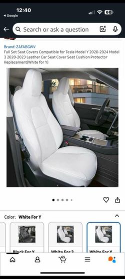Full Set Seat Covers Compatible for Tesla Model Y 2020-2024 Model 3 2020-2023 Leather Car Seat Cover Seat Cushion Protector Replacement(White for Y)