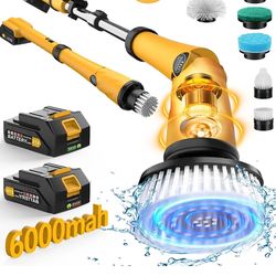 Qimedo Electric Spin Scrubber Extra Large Brush Q3,6000 mAh Best Battery Power Scrubber for Cleaning,1200RPM Shower Cordless Cleaning Brush with 8 Bru