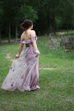 Mauve Off-Shoulder Floral Formal Gown