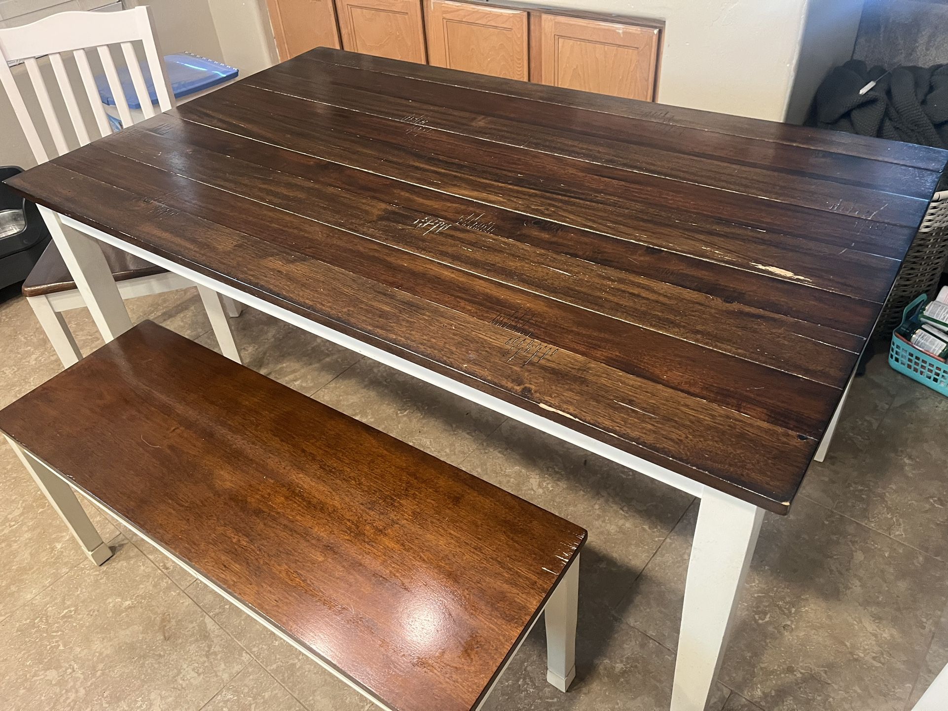 Dining Table, 2 Chairs And Bench
