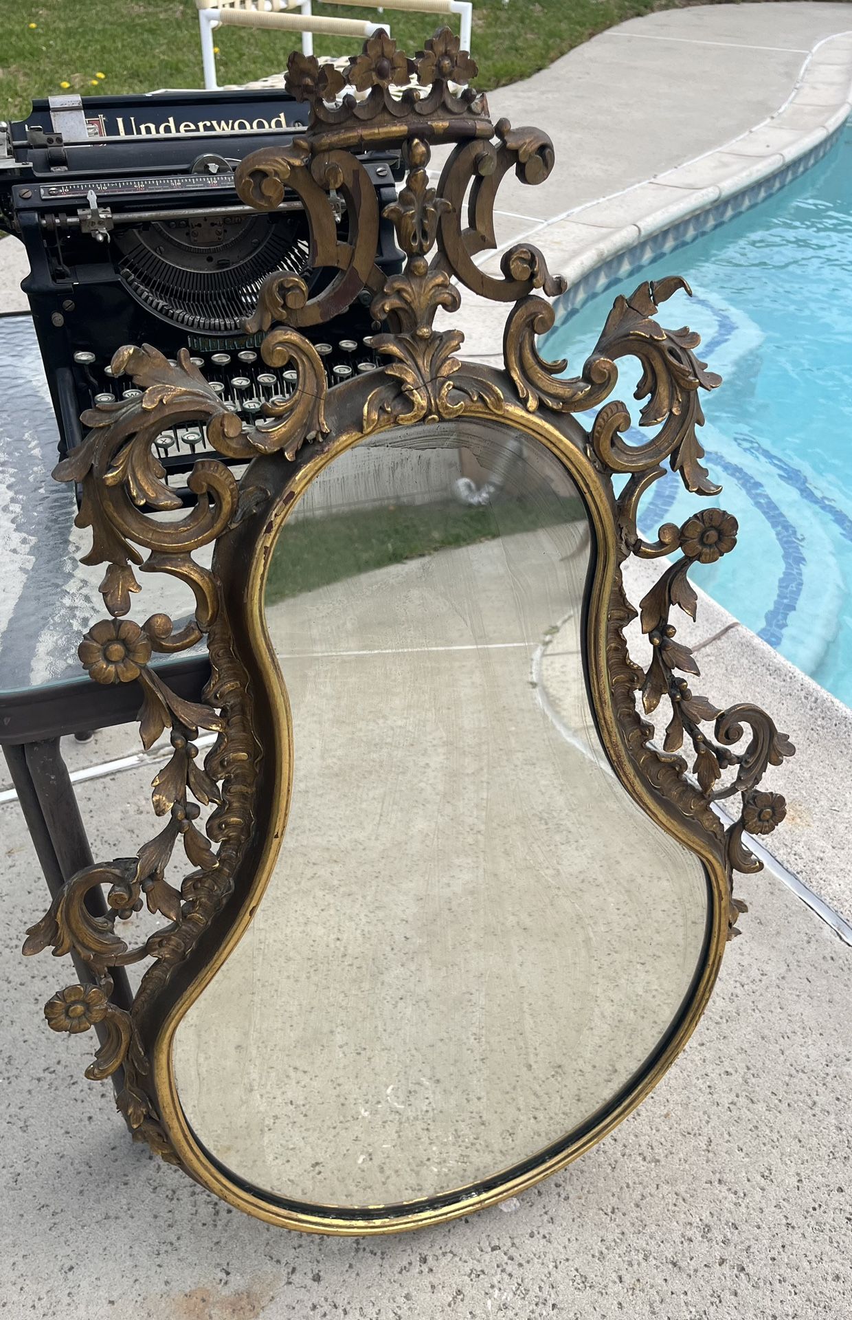 Antique French Gilt Mirror Baroque Ornate Frame Asymmetrical Design Floral Motifs