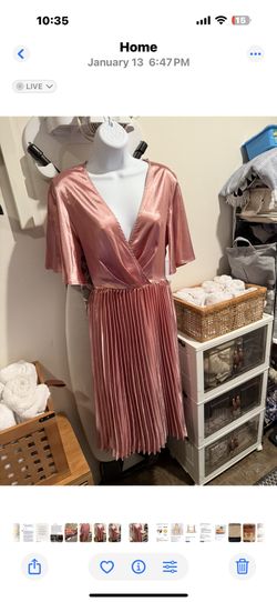 Pink Satin Like Dress With Pleated Skirt - Size 10