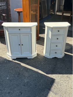 Pair of white entry cabinets two-piece