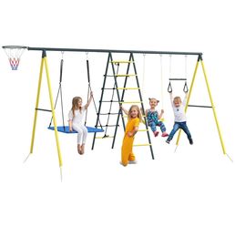 Outsunny Metal Swing Set for Backyard 5 in 1 Design Holds