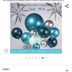 Kozee Chrome Teal Balloons Double-Stuffed Customized Metallic Teal different sizes 52 PACK 18+10+5 inch balloon Garland kit For Wedding Birthday baby 