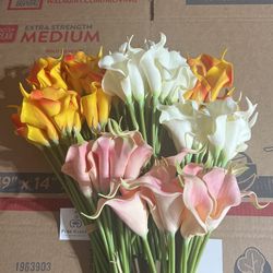 1 Dozen Artificial Calla-Lily Flowers with Stems 12 Pack - You Choose Color Pink Pure White Sunset Orange