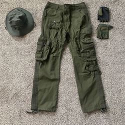 Never Worn Camo Pants, Hat and gloves Airsoft, Paintball