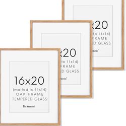 Fun Memories 16x20 Picture Frames Set of 3, Solid Oak Wood Picture Frame 16 by20