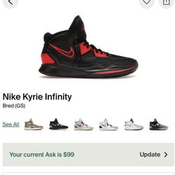 Nike Kyrie Infinity Bred (GS) Size 6.5y