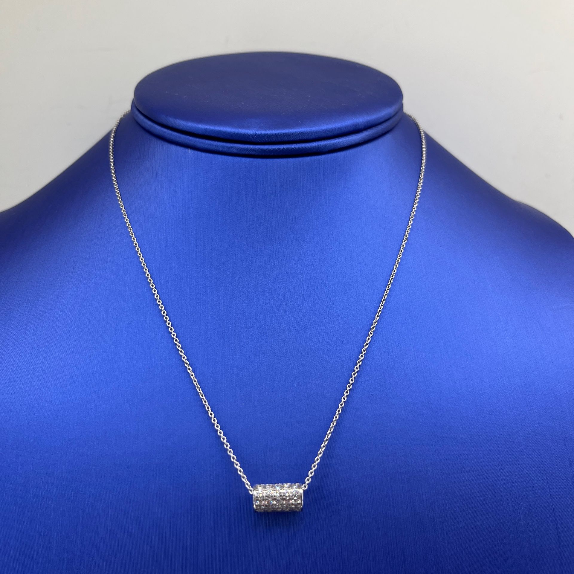 18Kt White Gold 16/18” Necklace With Diamond Barrel 3.80g I-2067
