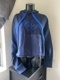 Women Dallas Mavericks Nike Navy Split Flip Courtside Cropped Pullover Hoodie LG
