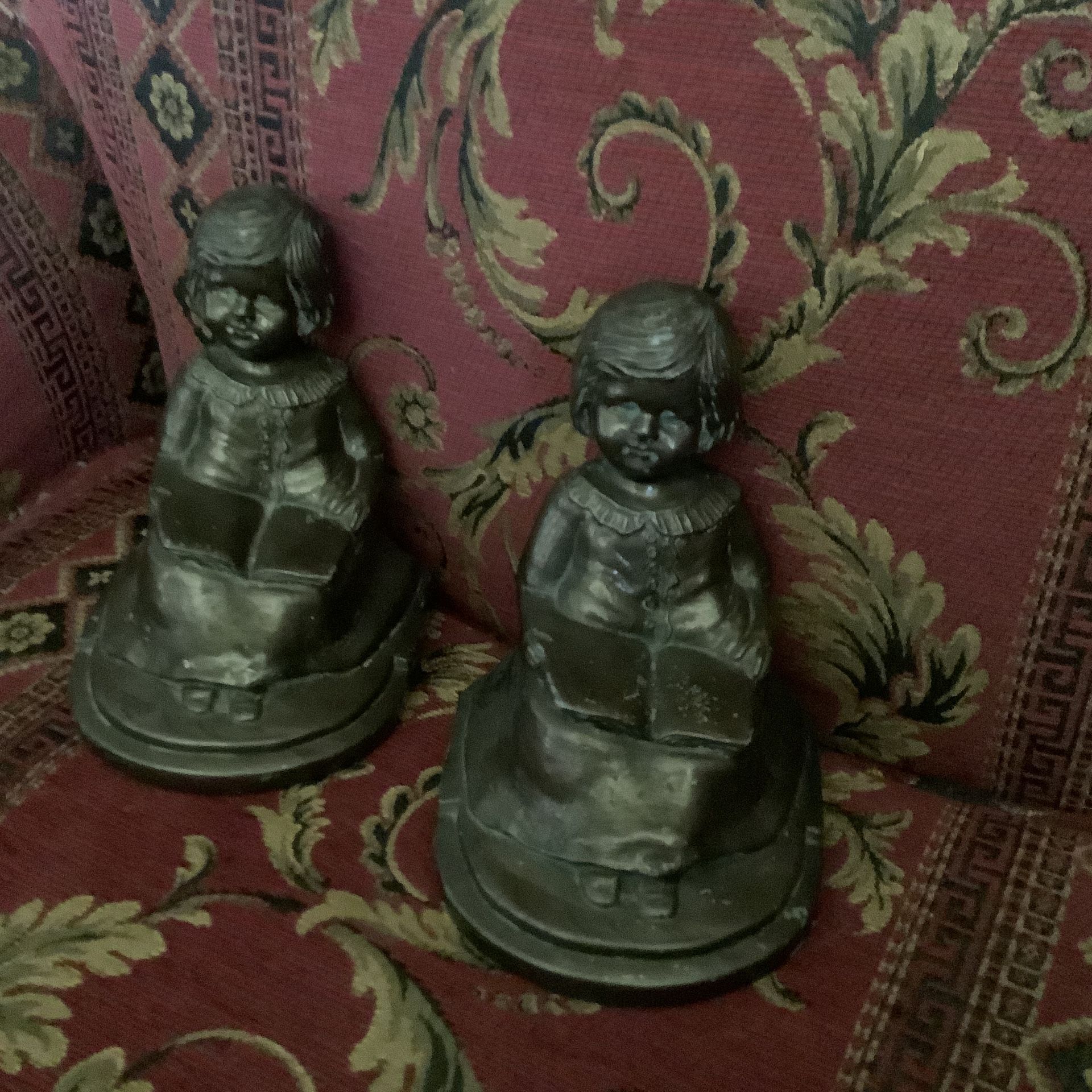 Vintage White Metal Bookends With Bronze Finish. Statue Sculpture Book Ends