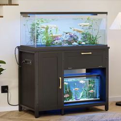 Black 40 Gal.-50 Gal. Aquarium Stand with Cabinet, Fish Tank Stand with Power Outlet