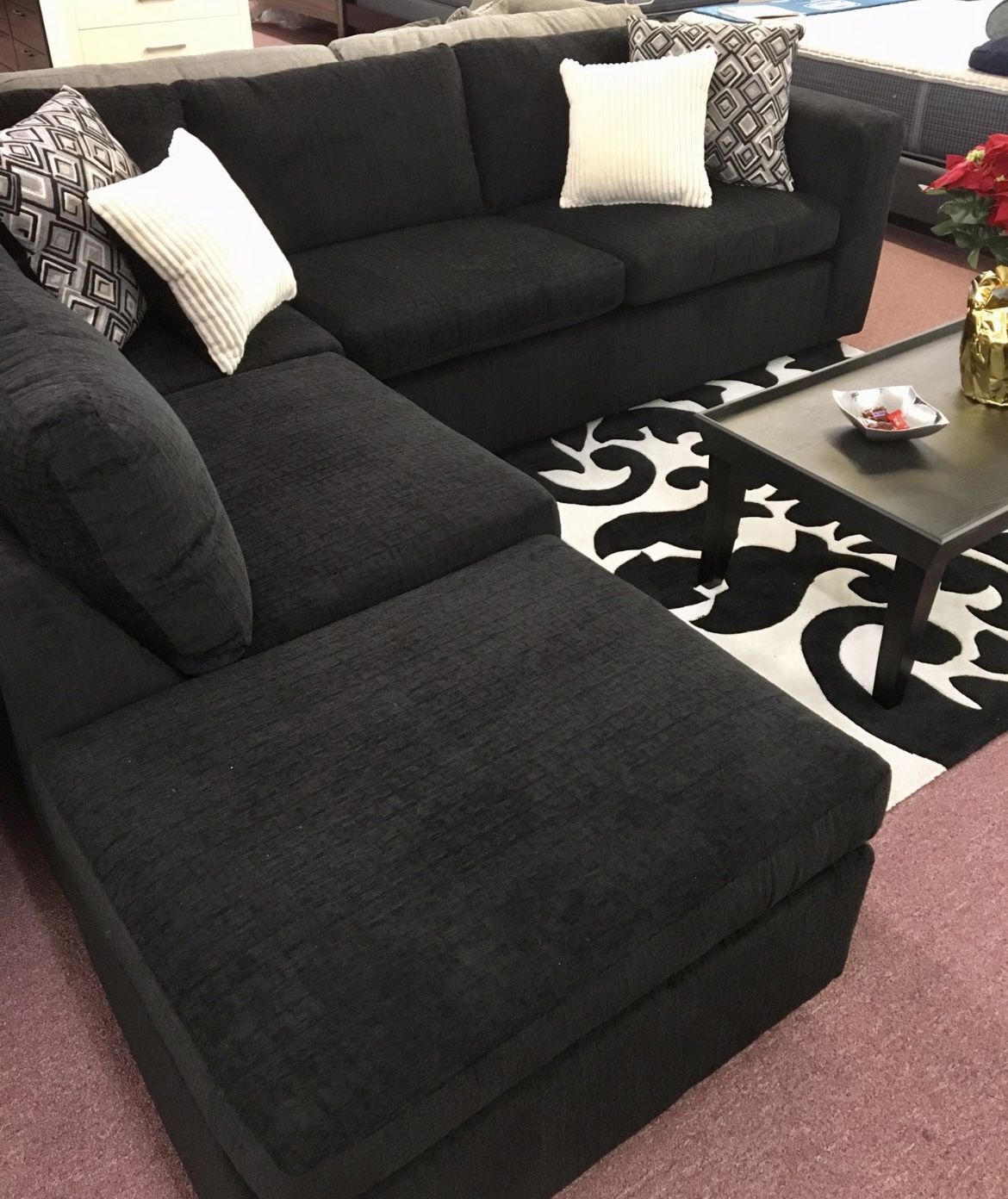 🇺🇸HUGE Blowout Furniture Sale!🇺🇸 Brand New Oversized Black Sectional W/ Designer Accent Pillows Included! $50 Down Takes It Home Today!