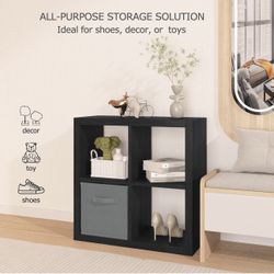 🖤 4-Cube Organizer Shelf with Storage Bins