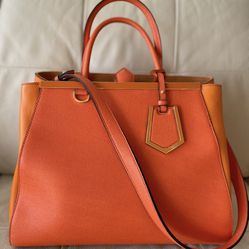 Fendi Orange 2Jours Leather Tote Handbag Bag With Shoulder Strap. Practically New