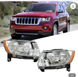 Pair Headlights Assembly 2011-2013 Jeep Grand Cherokee 2011-2017 Compass Halogen Headlamps Driver Passenger Side