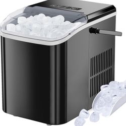 Description Ice Maker, Portable Countertop Icemaker Machine, Self Cleaning Quiet 2 Sizes Bullet Cubes Makers, 9 Cubes in 6 Mins, 26.5lbs/24Hrs with Ic