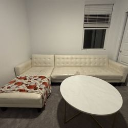 Selling This Beautiful Off-White, L-Shaped Couch With Table Blanket, Not Included, Please Serious Buyers Only No Scammers