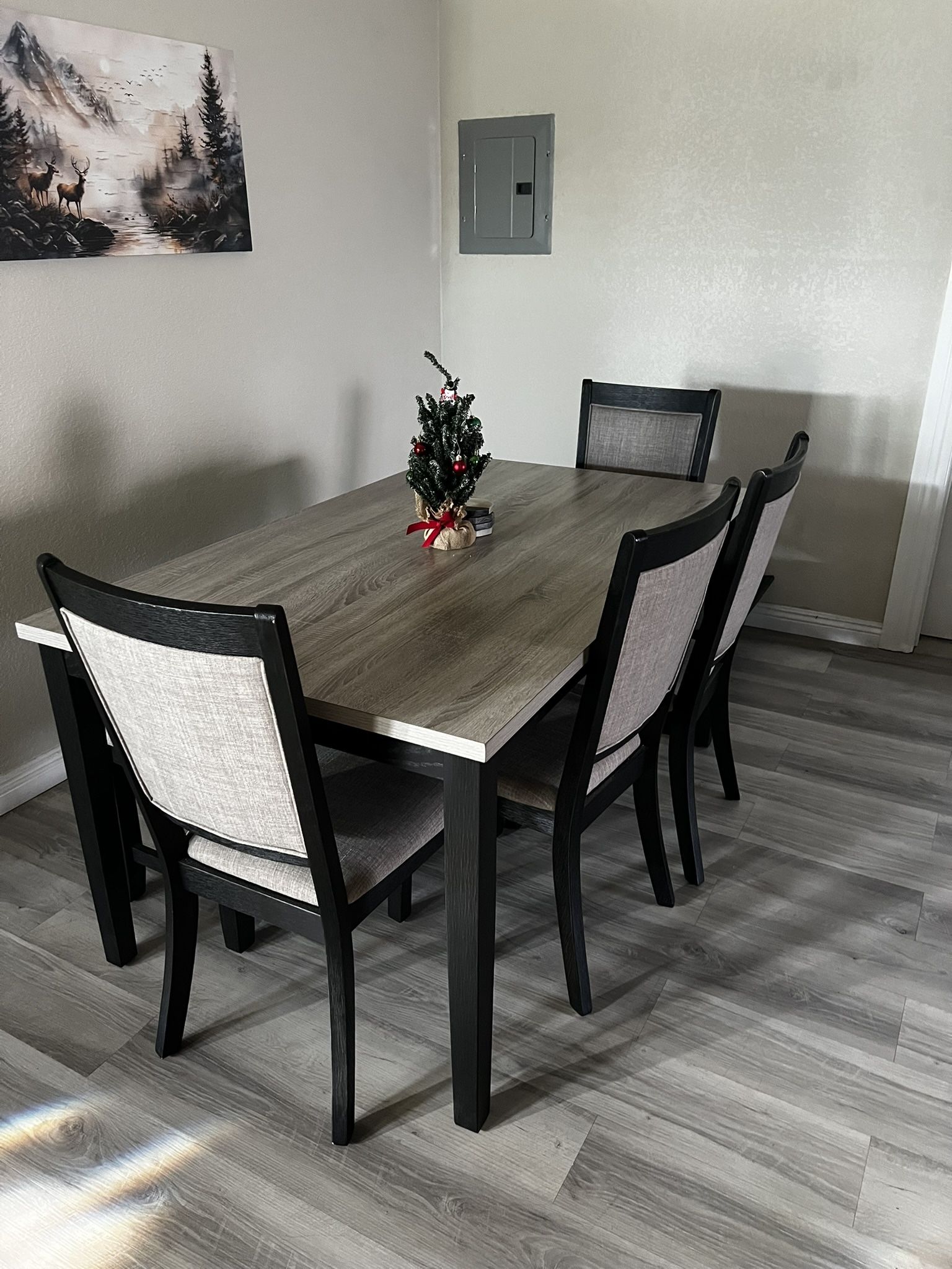 Modern Contemporary 6pc Dining Set Dining Table, 4x Chairs And 1x Bench Cushion Seats