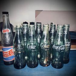 Vintage Coca-Cola & Pepsi Glass Bottle Collection Retro Soda Decor